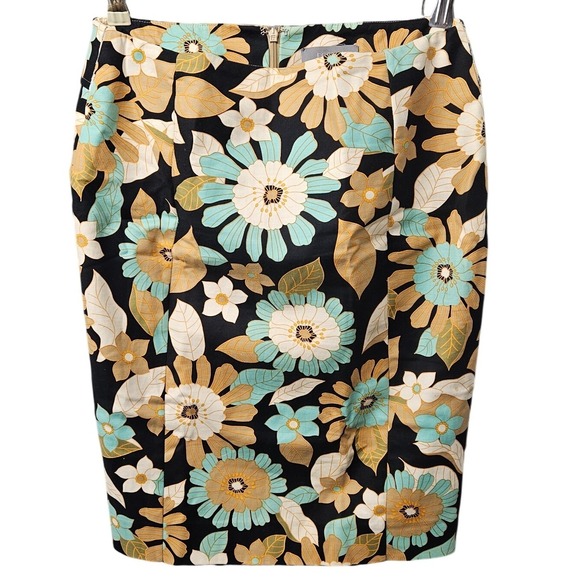 Eccoci Dresses & Skirts - Eccoci Women Floral Pencil Skirt Blk Teal Ochre Cotton Blend Size 10 Knee Length